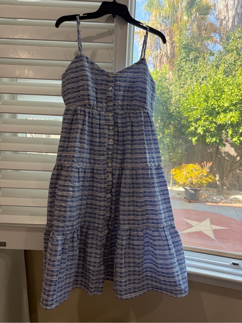 Maisie Blue Stripe Gingham Tiered Cami Sundress M | Cotton Blend